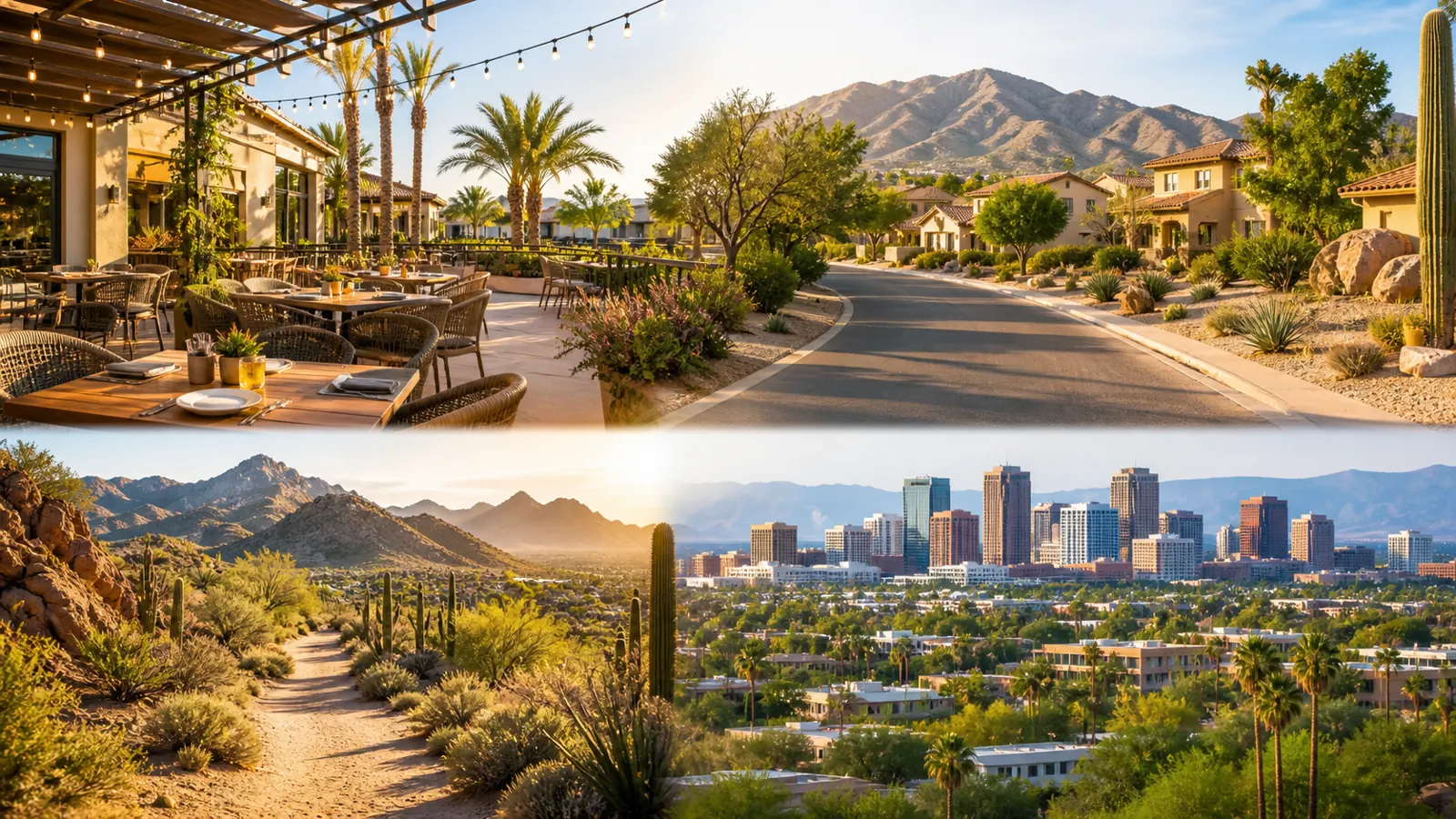 Phoenix lifestyle, desert, and downtown area views